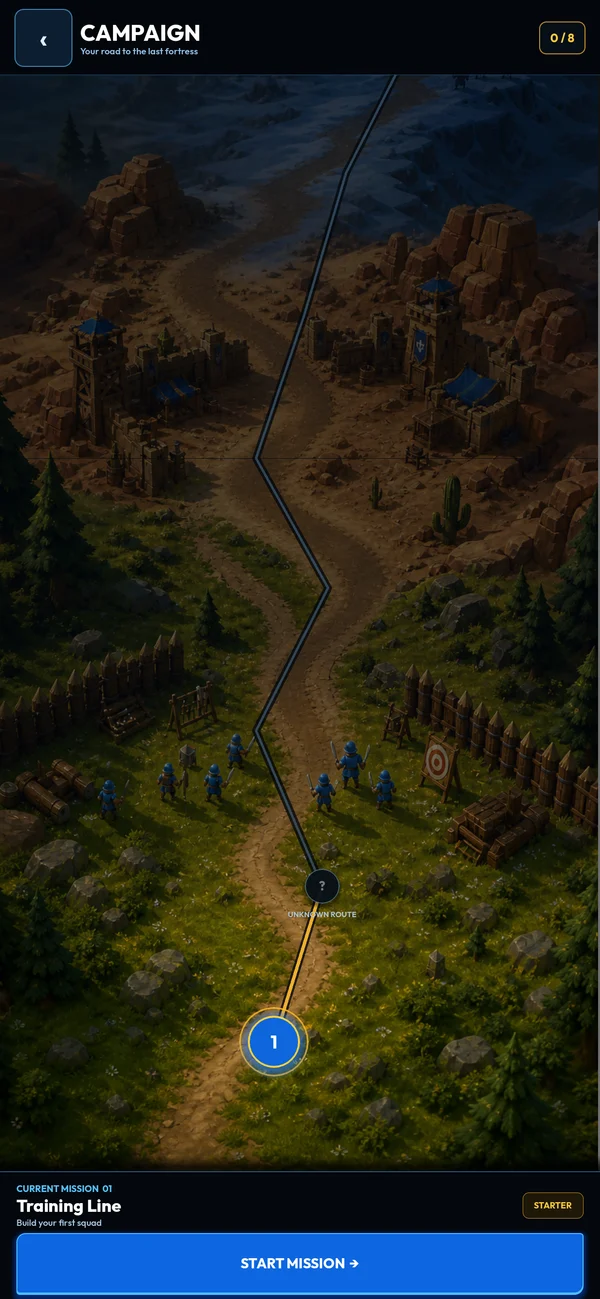 The campaign route with the first mission selected