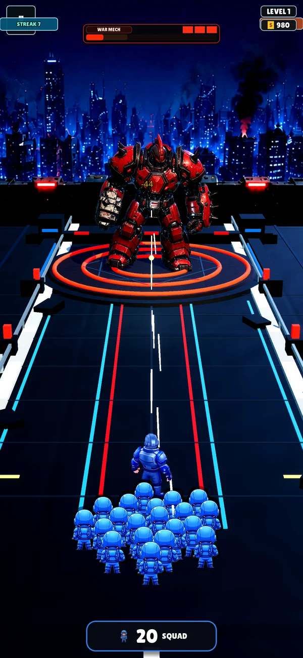 The squad facing the War Mech at the end of a mission